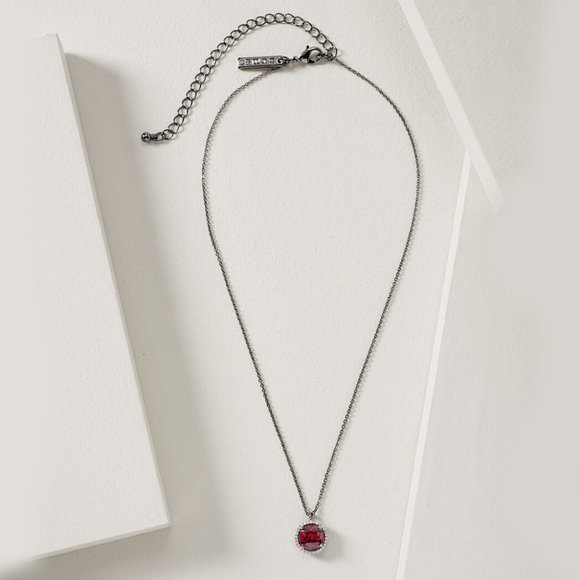 WHBM Red Cubic Zirconia Solitaire Necklace Halo Hematite - Picture 2 of 5